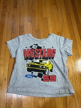 Ford Mustang Crop Top Juniors Medium Gray Graphic Tee
